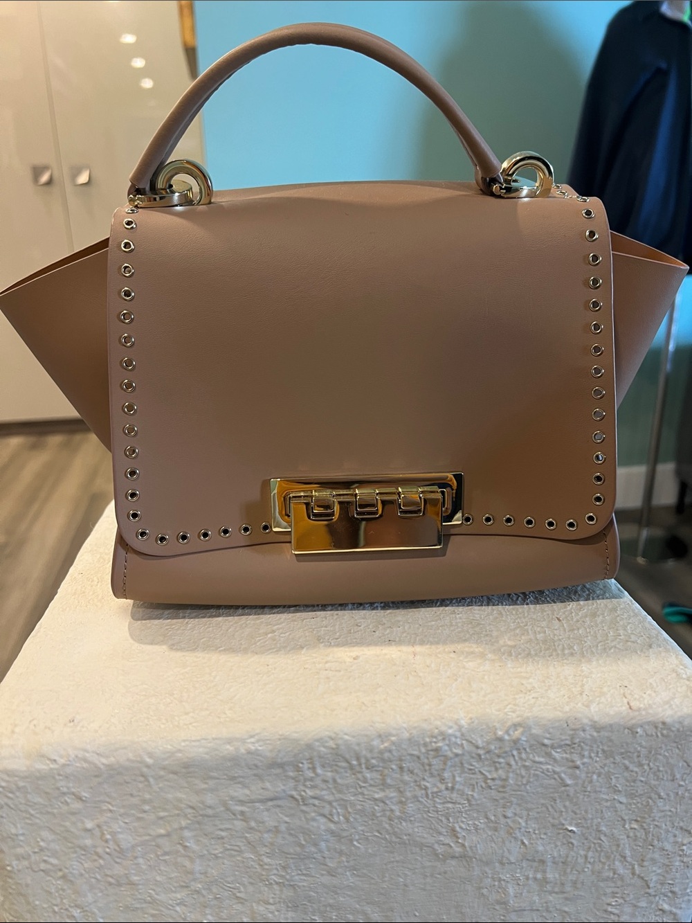 ZAC Zac Posen Taupe Top-Handle Satchel with Gold Hardware